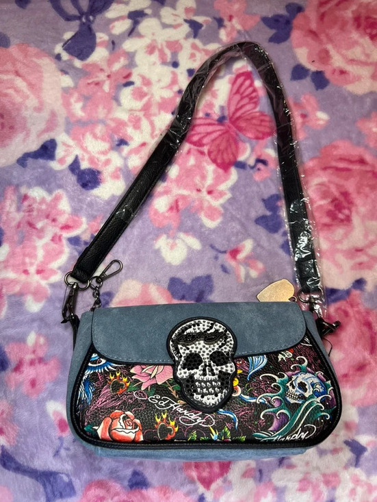 Ed Hardy Handbags - Ed Hardy Y2K Skull Rhinestone Shoulder Bag Tattoo Purse New